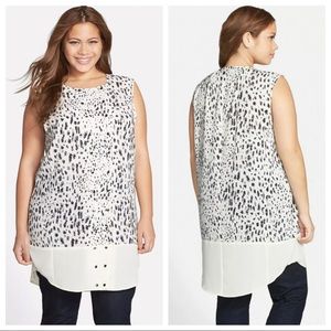 CARMAKOMA Mallala Animal Print Long Oversized Tunic Blouse Plus XS 12W XL Grey